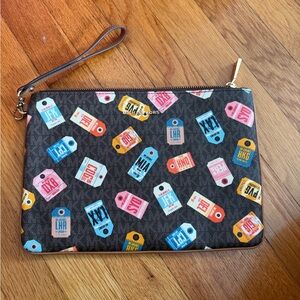 Michael Kors Black Wristlet with Colorful Tag Pattern